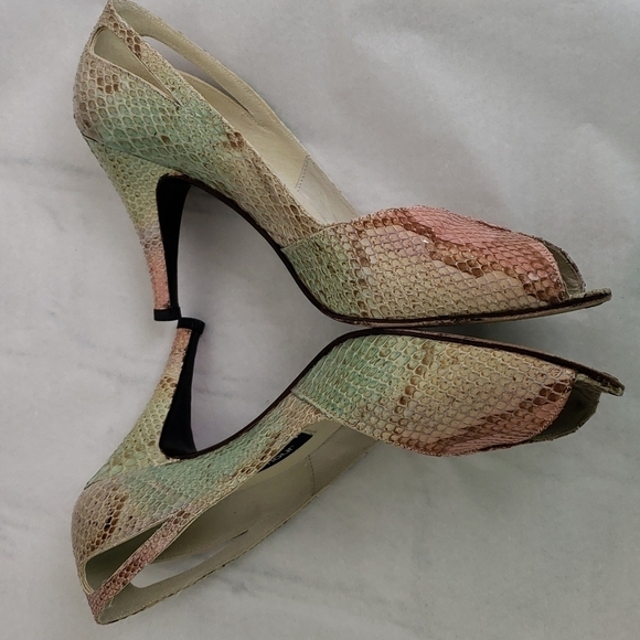 STUART Weitzman For Mr Seymour Snake Skin Peeptoe Heels 8.5 Multicolor in Box EU - Picture 7 of 16